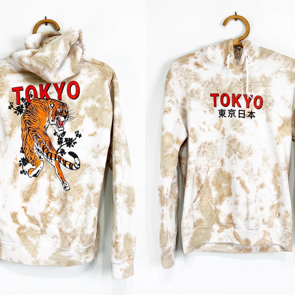 Bowery Supply Co. Tan Tie Dye Hooded Sweatshirt Tokyo Tiger Size Small